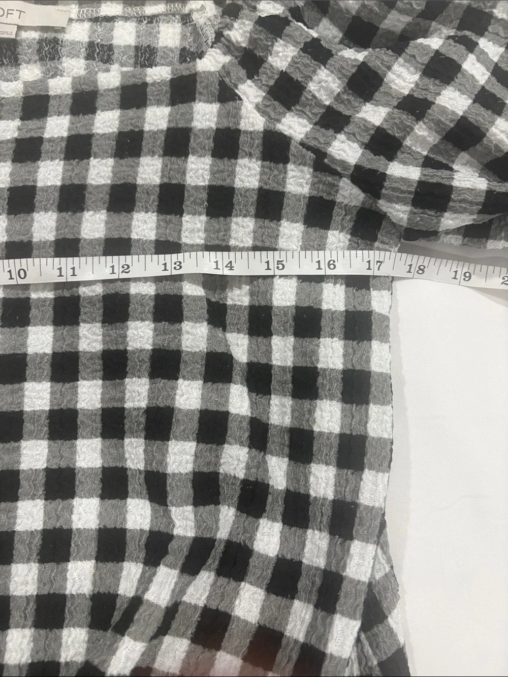 LOFT GINGHAM Black and White PUFF SLEEVES SQUARE NECK TOP WITH FRONT TIE SIZE /M